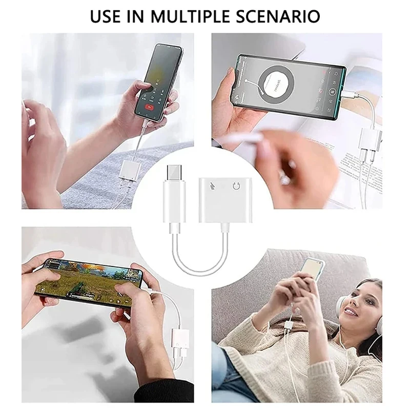1/2/3/4/5/6Pcs 2in1 오디오 OTG 어댑터 USB C 3.5mm 잭 유형-C 충전 3.5mm Aux 케이블 유선 헤드폰 커넥터