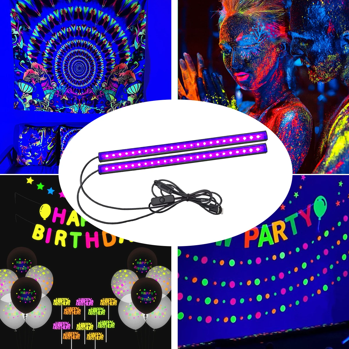 2/4pcs 9W 395nm UV Black Light Bar black light bulbs black light bar For Fluorescent Tapestry Poster Body Paint Glow Halloween Decor Xmas Party