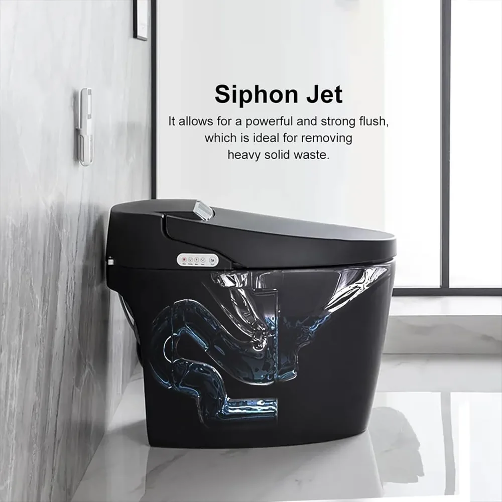 Smart Toilet with Bidet Built in,Black One-Piece Toilet Elongated Automatic  Tankless with Auto Flushing 6