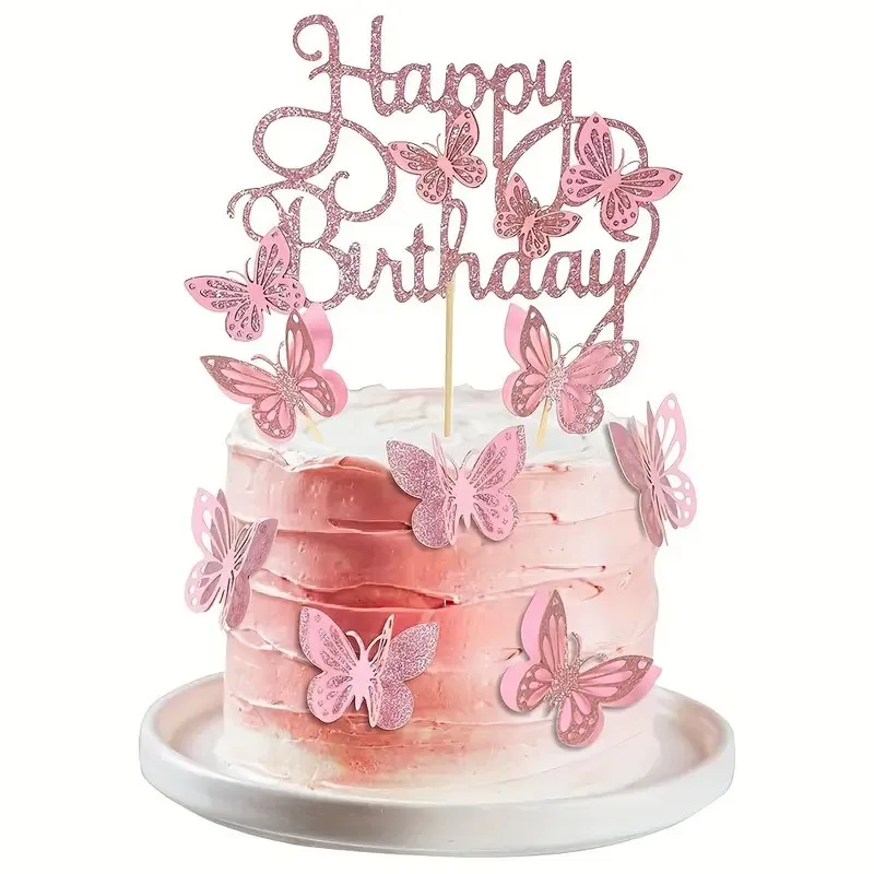 Glitter Butterfly Cake Toppers Set - 13pcs for Celebrations & Decorations