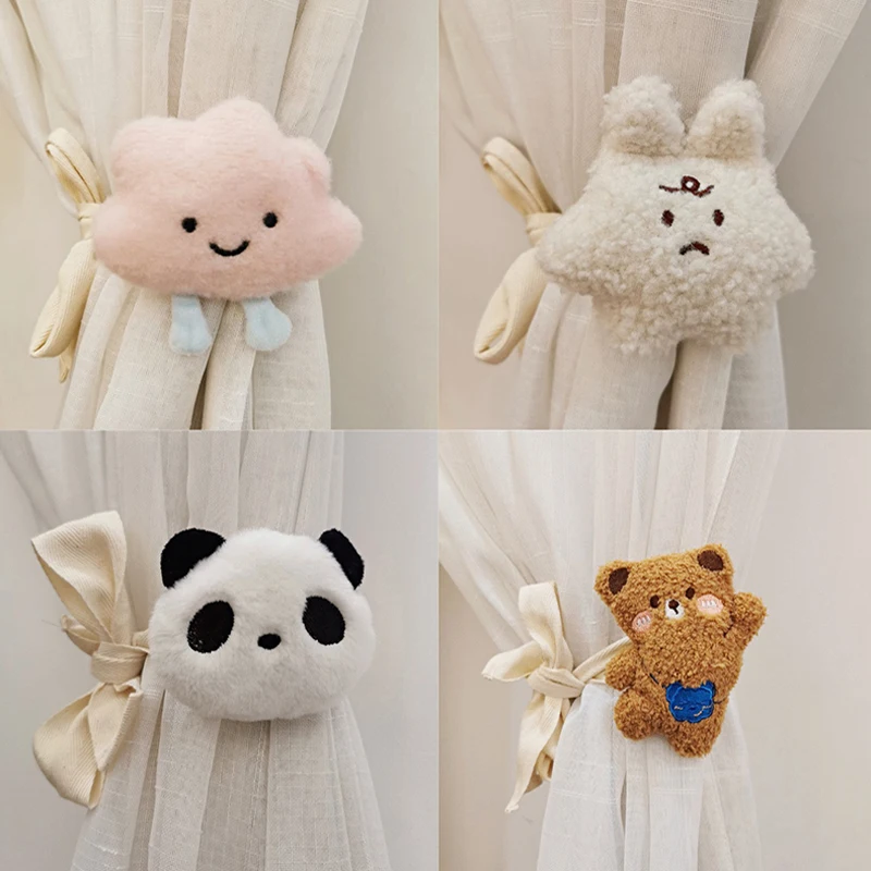 Window Curtain Kids Room Cute Cloud Bear Strap Window Curtain with Cartoon Doll Curtains Decorative Shape Curtain Buckle Clip for Girl Heart