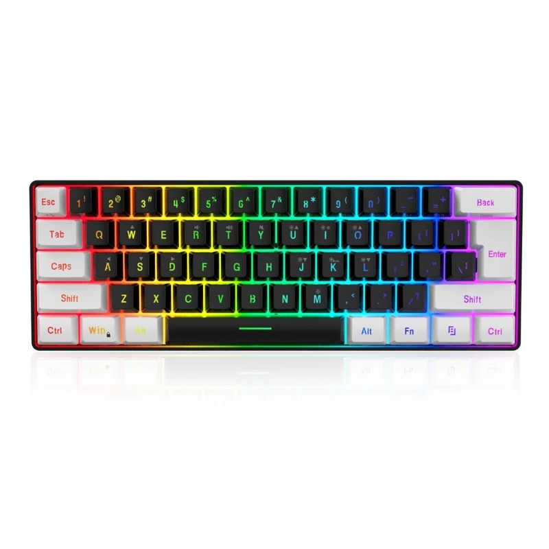

61-клавишная клавиатура с RGB-подсветкой, полноклавишная, бесконфликтная конструкция, проводная мини-клавиатура USB