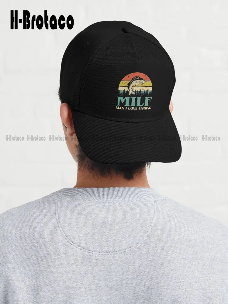 

Milf Man I Love Fishing Retro Vintage Sunset Fishing Dad Hat Mens Baseball Cap Denim Color Adjustable Quick Dry Mesh Cap Unisex