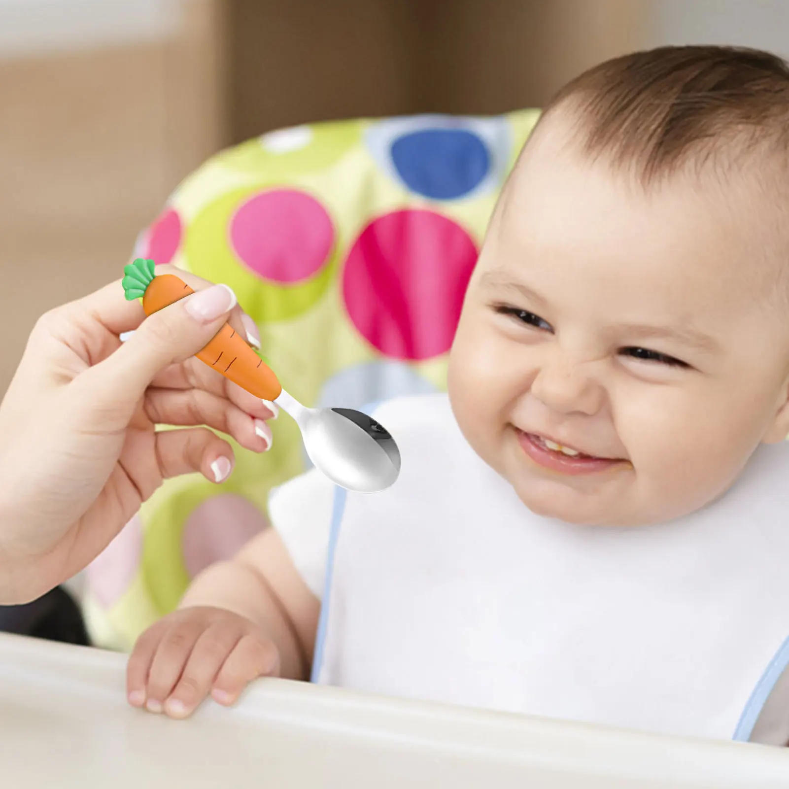 Toddler Utensils Stainless Steel Baby Forks And Spoons With Cartoon Carrot Round Handle Round Cartoon Carrot Handle Kids
