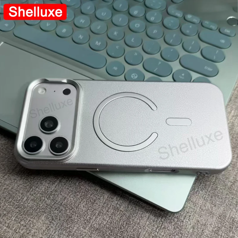 Sleek Leather Magnetic Phone Case with Metal-Frame Cover