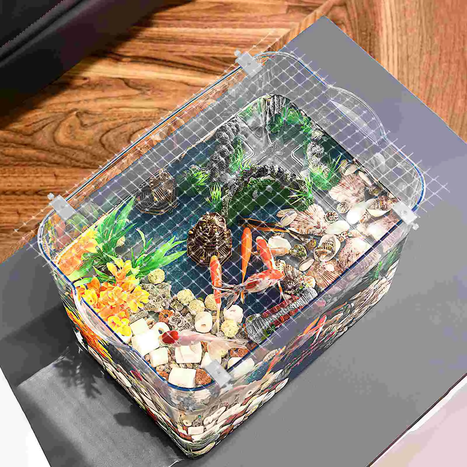 Aquarium Mesh Lid Anti jump Size Adjustable Fish Tank Netting Cover Practical Breathable Invisible Escape Proof