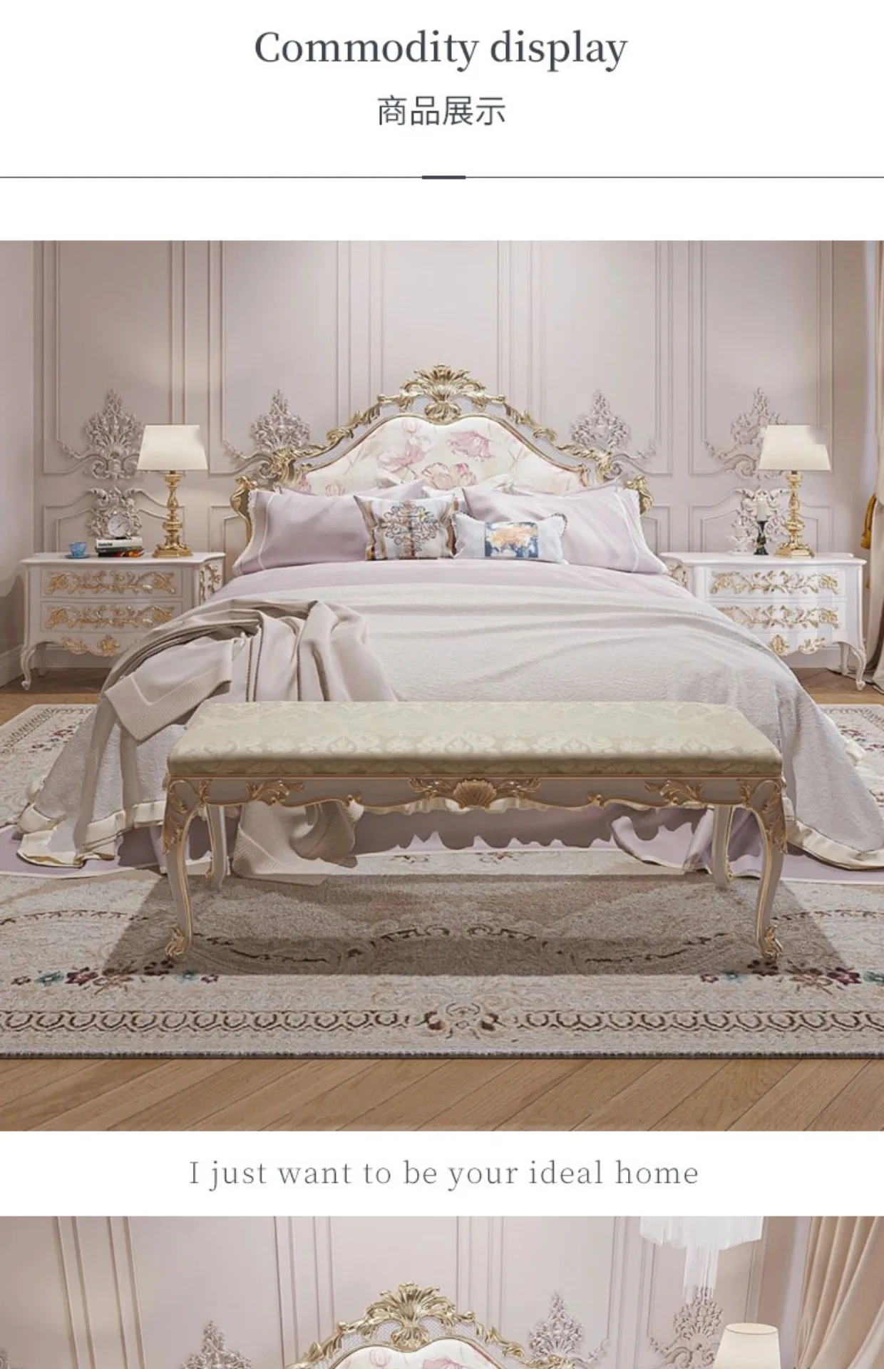 Description Picture 4 of itemHigh End Modern Double Bed Headboard European Luxury Platform King Size Bed Frame Wood Safe Sleeping Cama De Casal Furniture
