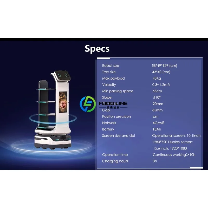 Robot di Servizio per Hotel e Ristoranti, Macchina Intelligente per la Navigazione Automatica e la Consegna di Cibo - immagine 2