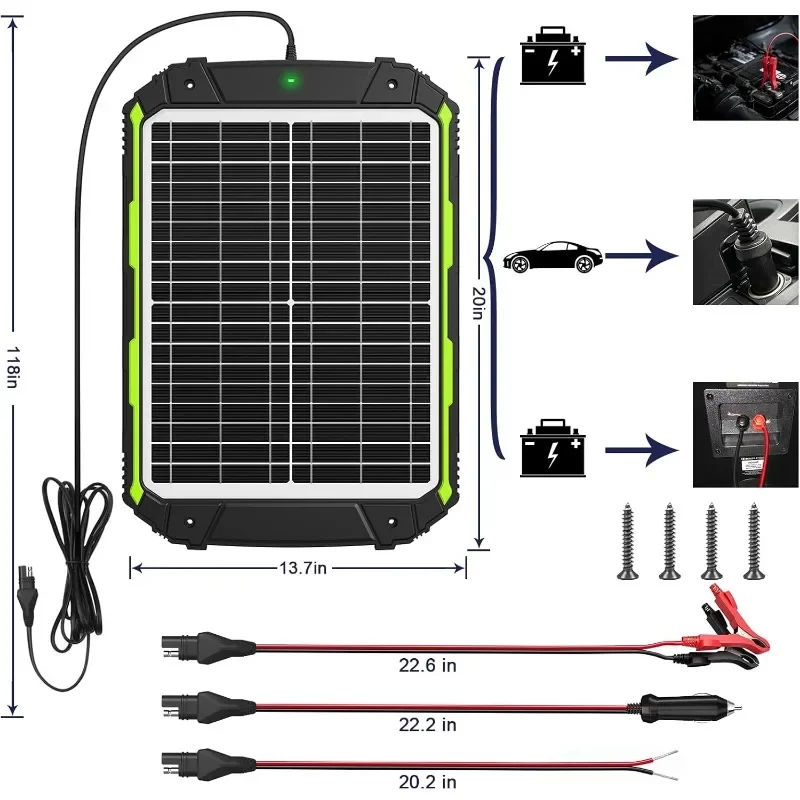 Solar Powered Battery Charger & Maintainer, Built-in Smart Charge Controller Panel Trickle Charging Kits for Car Auto Boat RV