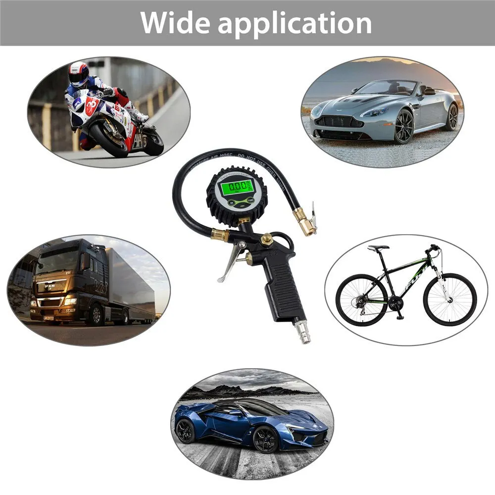 Car tire pressure monitor digital LCD display for auto car bike motor LED backlight vehicle tester EU tire air pressure inflator gauge
