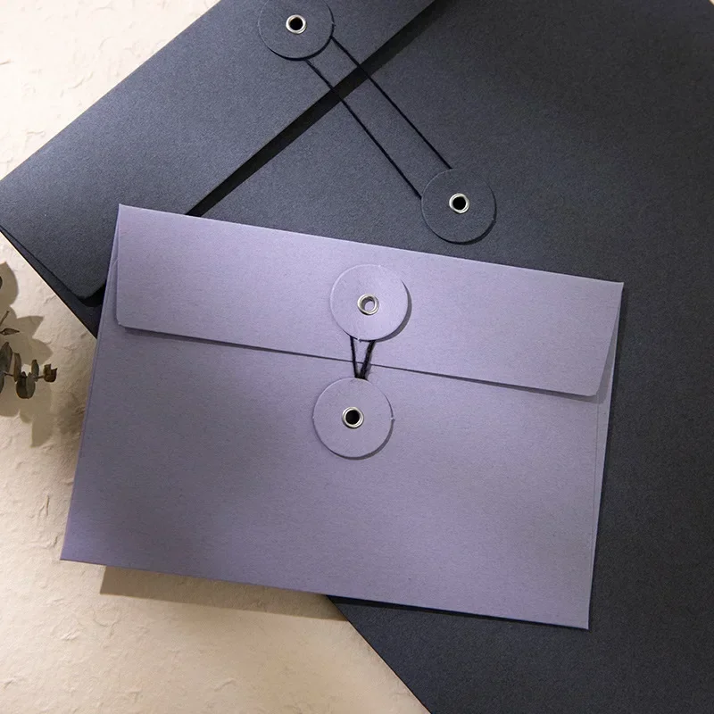 Kraft Paper Envelope with Button String Tie Vintage Solid Ticket Storage Bag Retro File Documents Bag Greeting Card Cover Office