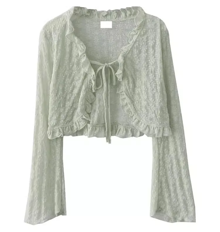 H379 green fungus edge strap cardigan