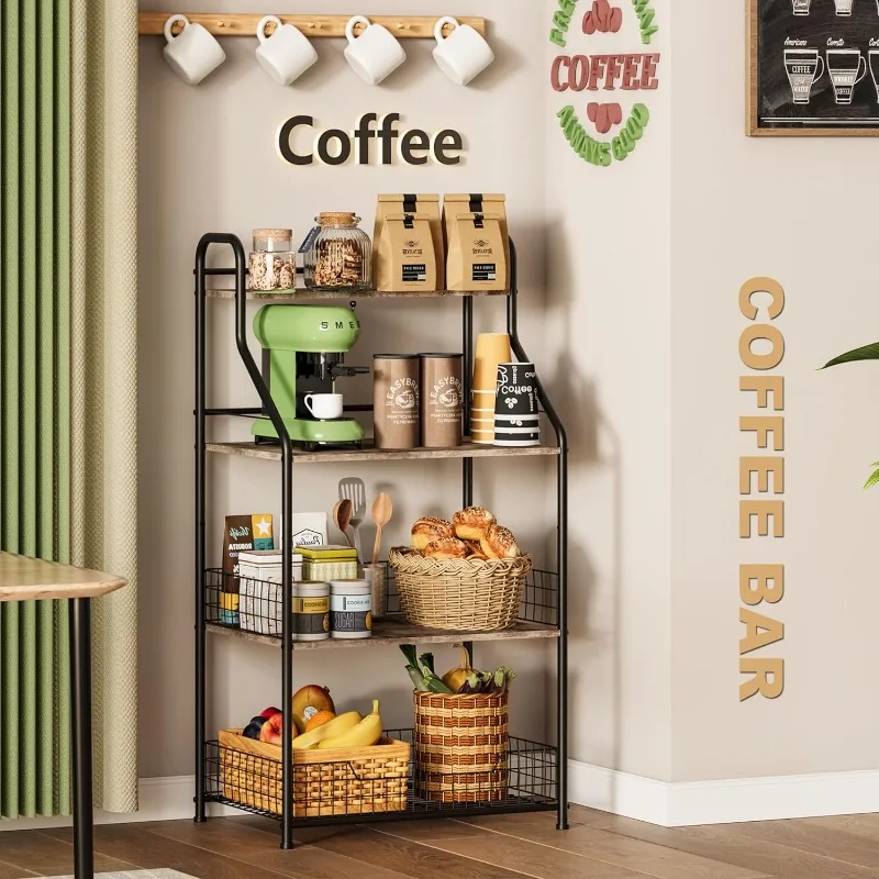 Microwave Stand with Storage 4-Tier, Bakers Racks for Kitchens, Coffee Cart Microwave Cart with Storage, Metal Bakers Rack 4