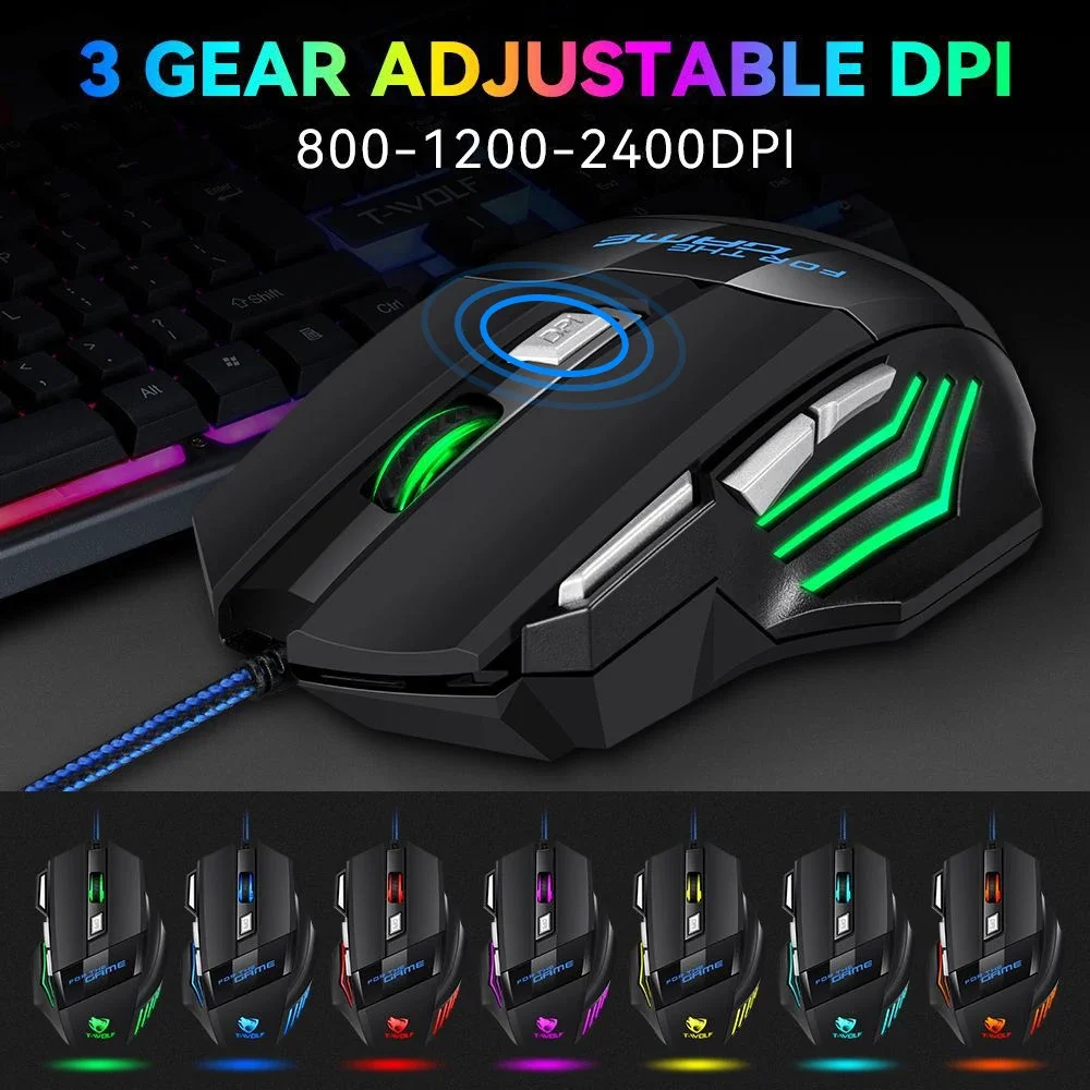 KEBIDUMEI 유선 게이밍 마우스 7버튼 RGB 백라이트 마우스 인체공학적 USB 마우스 2400 DPI 3단계 DPI PC 노트북 윈도우 맥 OS용 Wired Gaming Mouse 7 Buttons R