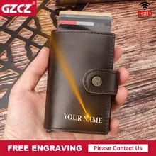 

100% Genuine Leather Slim Card Holder With Money Clip RFID Blocking Pop Up Aluminum Bank Card Case Bussiness Male Wallet 2022