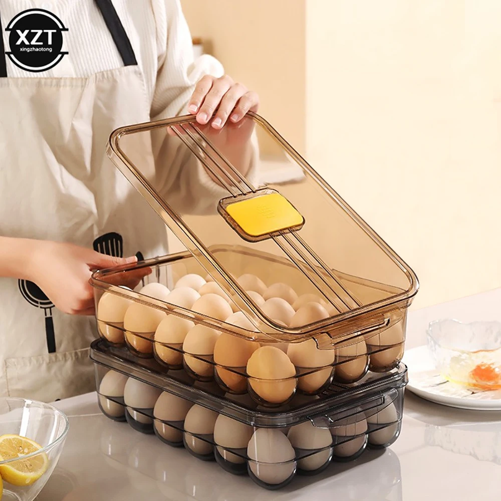24 Grids Egg Holder Stackable Storage Box Kitchen Fridge Organizer With Sealing Cover Dust-proof Fresh-keeping For Storing Eggs