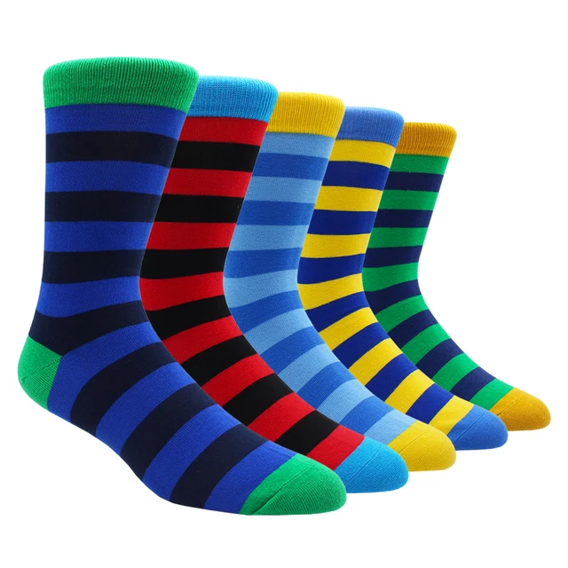 Size 41-48 Casual Fashion Cotton Funny  Long Women&Men Socks Contrast Color Rainbow Larger Size Stripe Socks for Men 5 Pairs- NY001