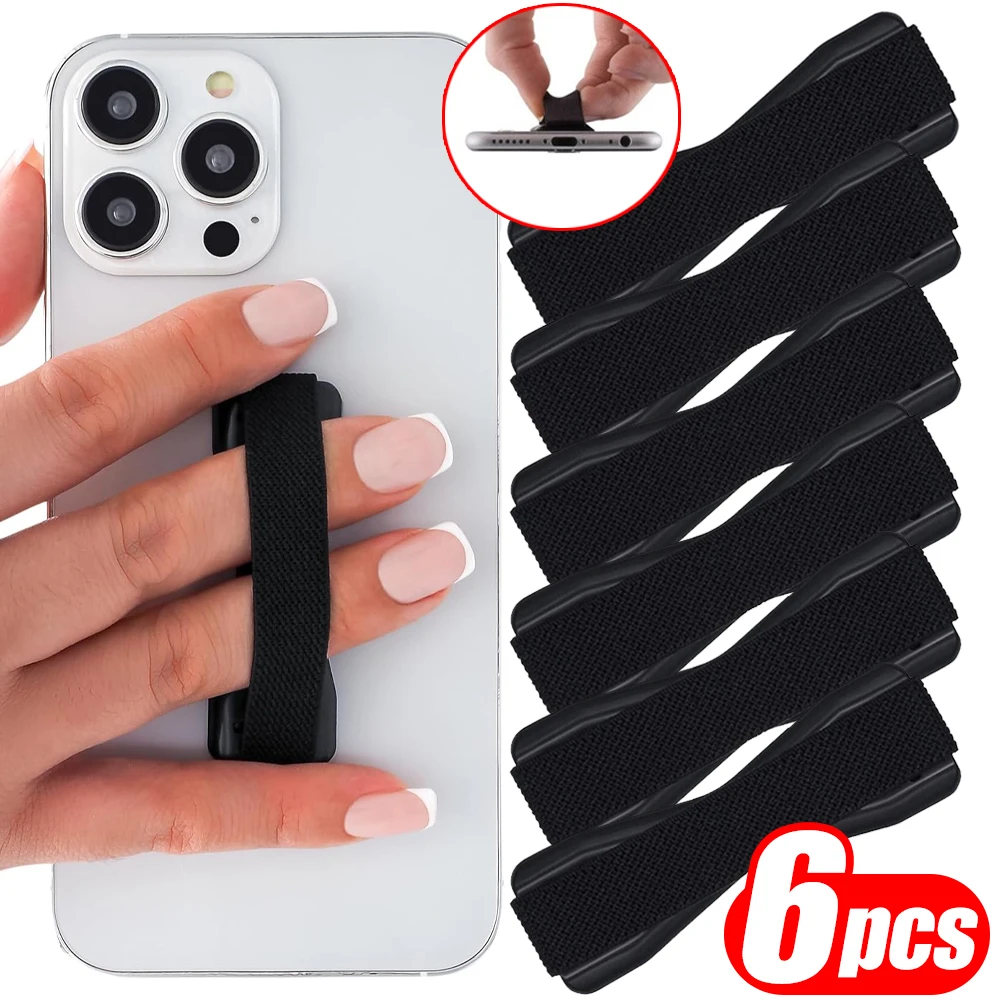 Compact Elastic Strap Phone Grip with Black Base - Universal Holder for Smartphones & Tablets