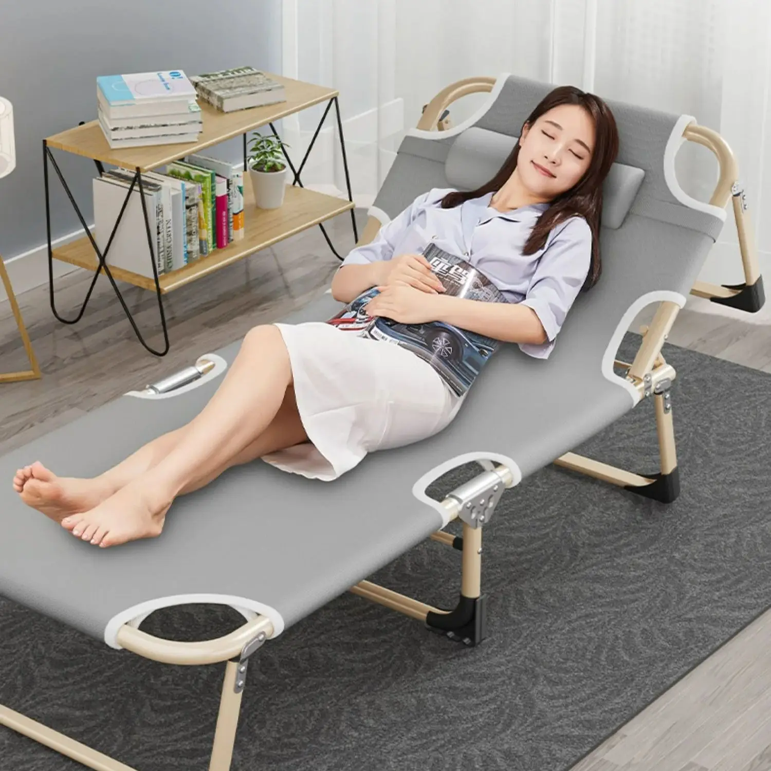No Installation Reliable Lie Down Travel Folding Bed Portable Outdoor simple nap bed Office Multif sun Lounge Chair rollaway bed folding bed chair