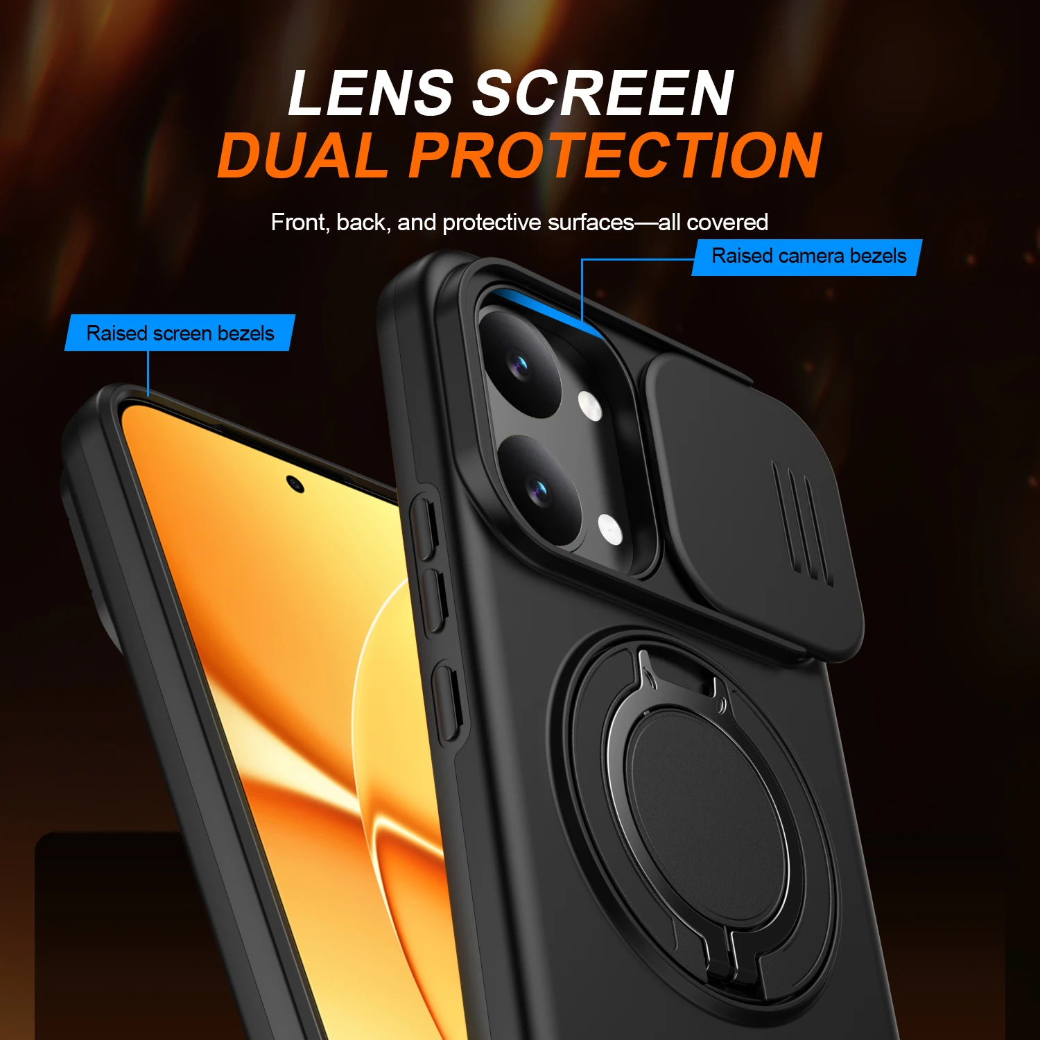 Slide Camera Protection Shockproof Magnetic Back Cover with Upright Kickstand