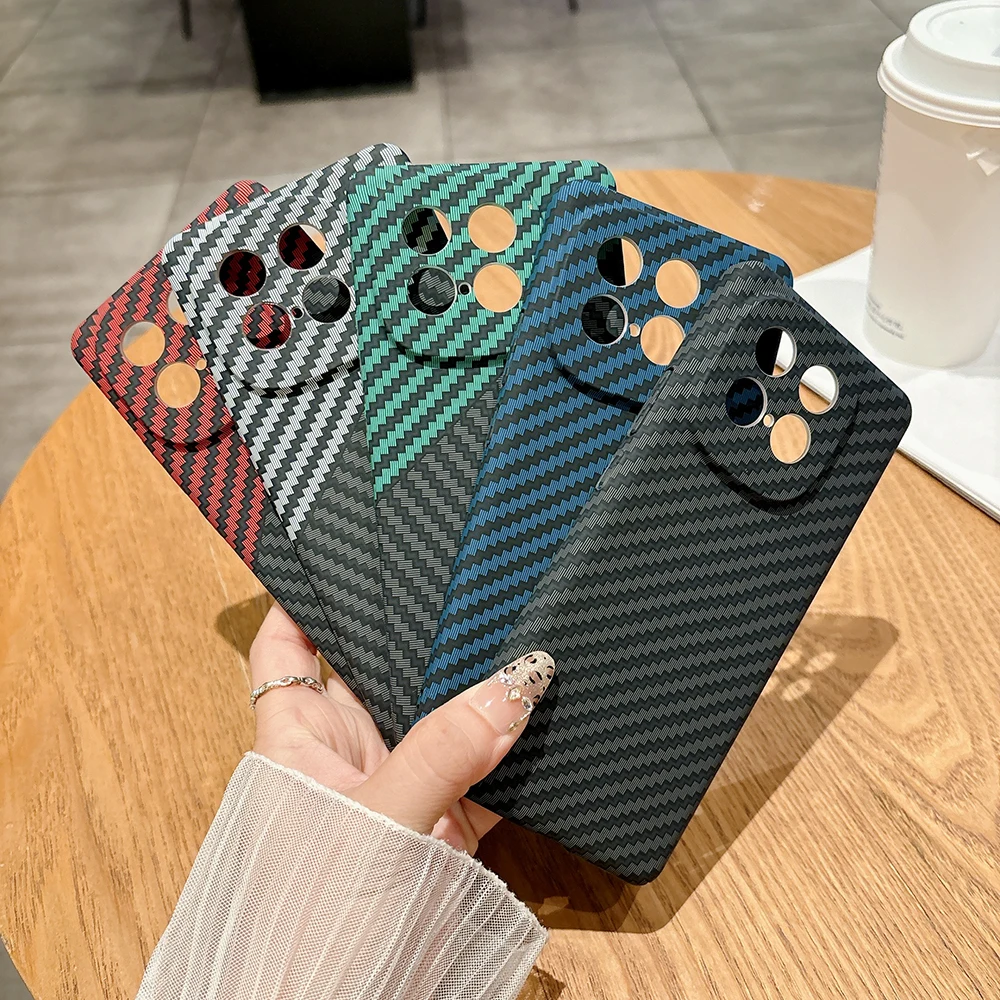Slim Carbon Fiber Pattern PC Hard Phone Case with Camera Protection Cover