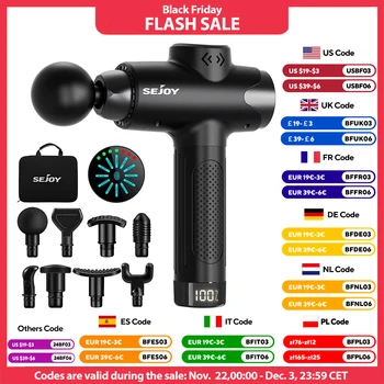 Sejoy Pistola per fascia portatile Massaggiatore per tessuti 12 velocità Massaggio corpo leggero con touch screen a LED 8 testine di massaggio sostituibili 1