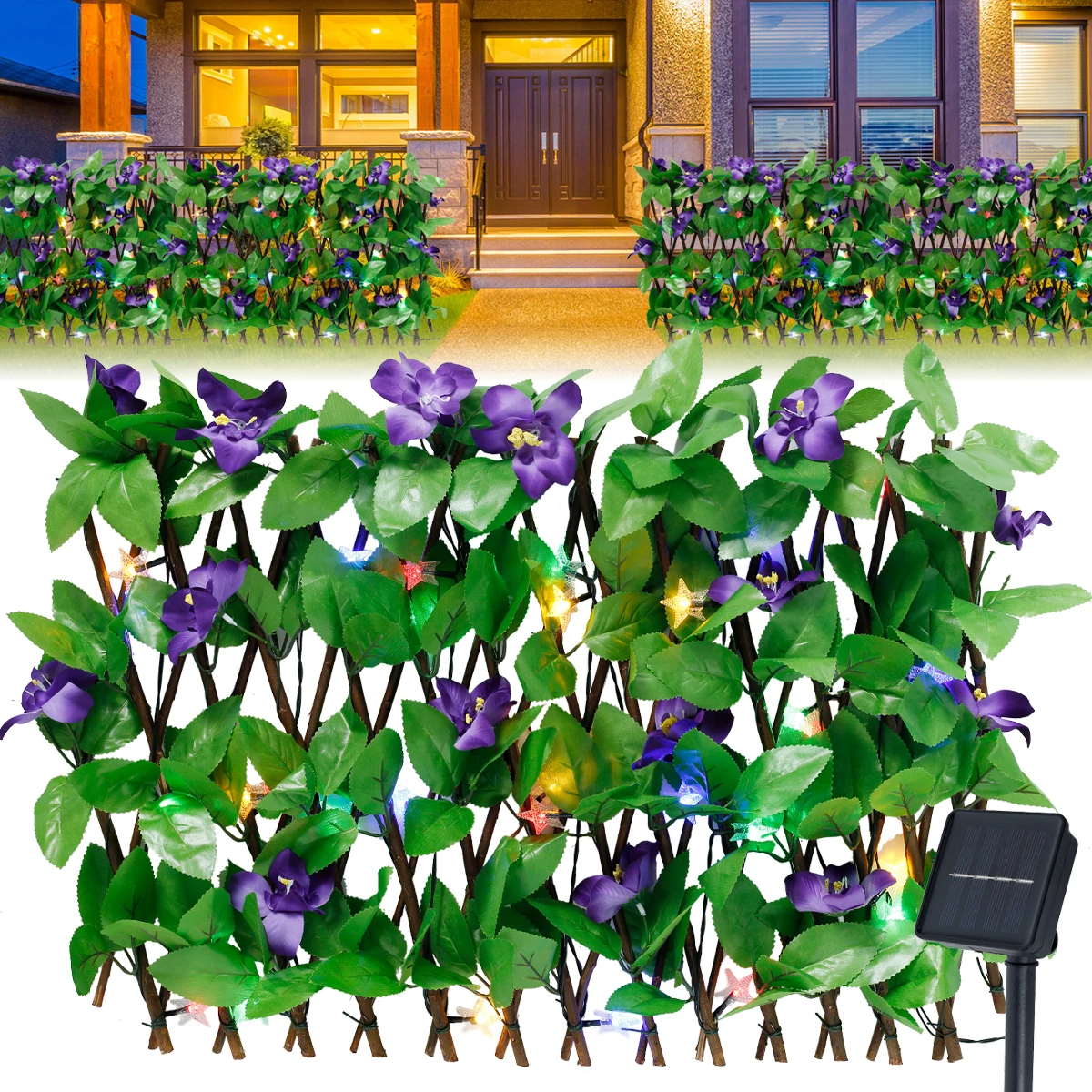 Expandable Fence Solar Light String Stretchable Foliage Artificial Hedges Fence Screen Leaf Decor Garden Backyard