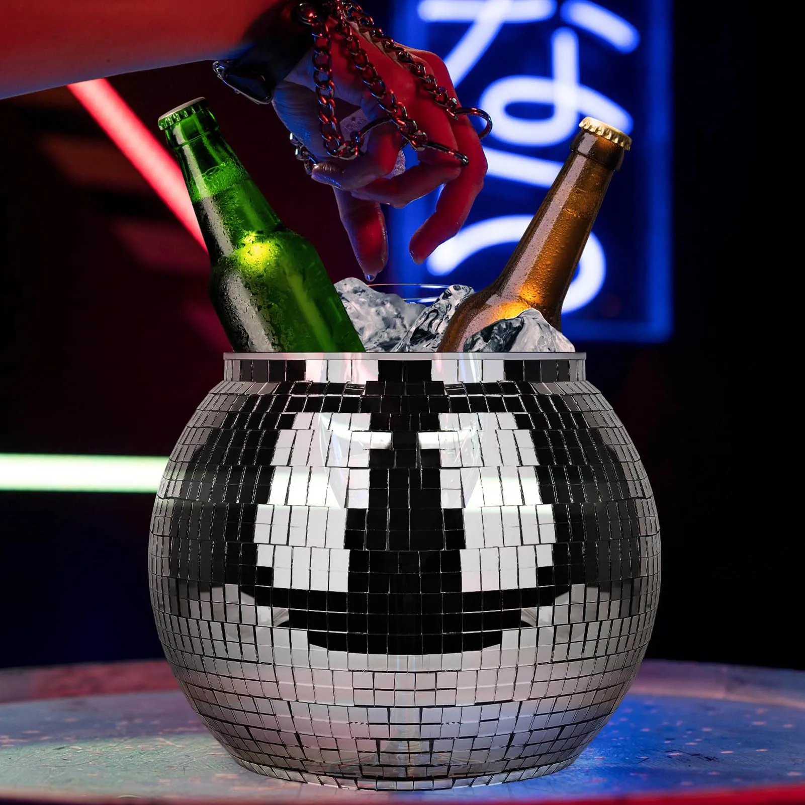 Ice Bucket Disco Ball Plastic Large Capacity Party Drink Bucket for Beer Cocktail Wine Silver