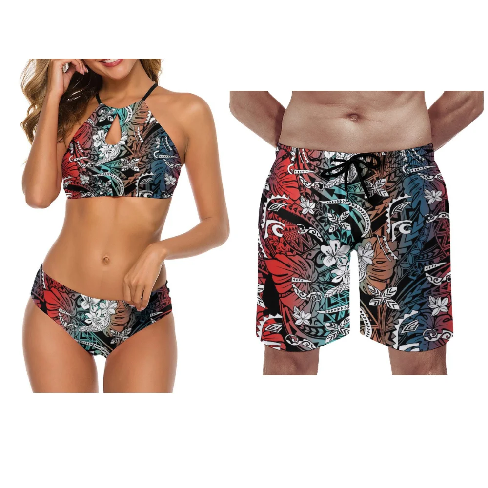 

Полинезийские купальники с завышенной талией, парные купальники, летние женские сексуальные бикини, индивидуальные мужские пляжные шорты, женское бикини