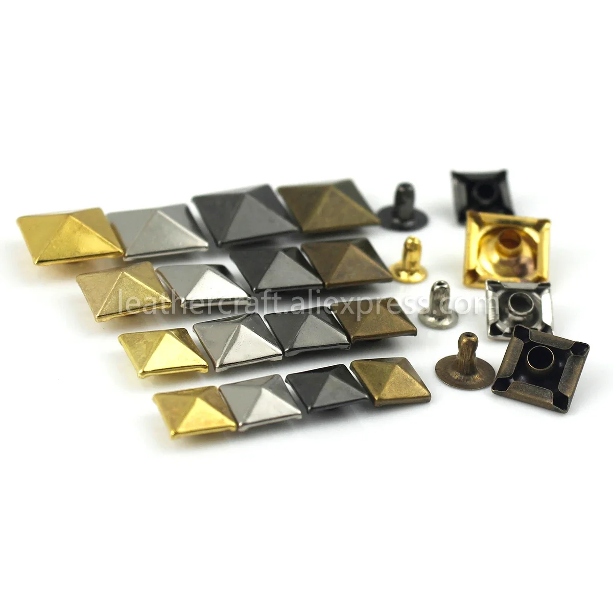 Metal Pyramid Cap Rivets Studs Square Rivet for Leather Craft Bag Belt Clothing Garment Shoes Pet Collar Decor 100sets