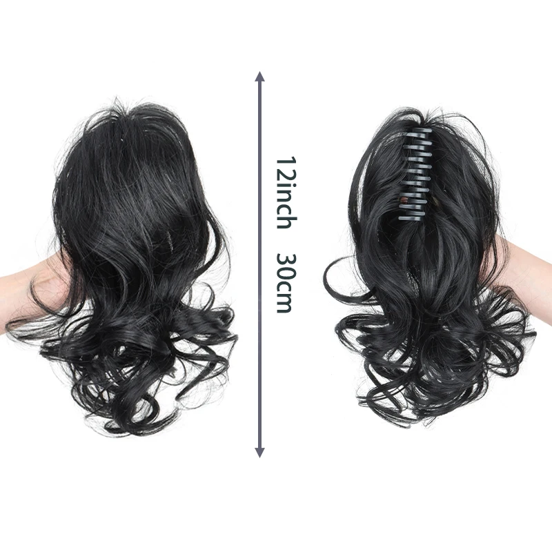Extension per capelli sintetici a coda di cavallo ricci corti da 12 pollici con clip a griffe, facili da indossare per uso quotidiano da donna - immagine 2