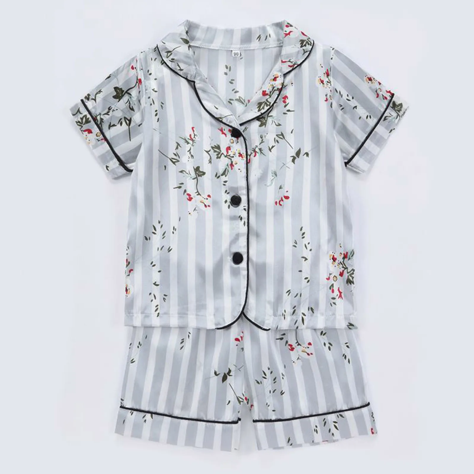 Kids Toddler Baby Girls Spring Summer Cartoon Print Short Sleeve Sleepwear Outfits Pajamas Clothes