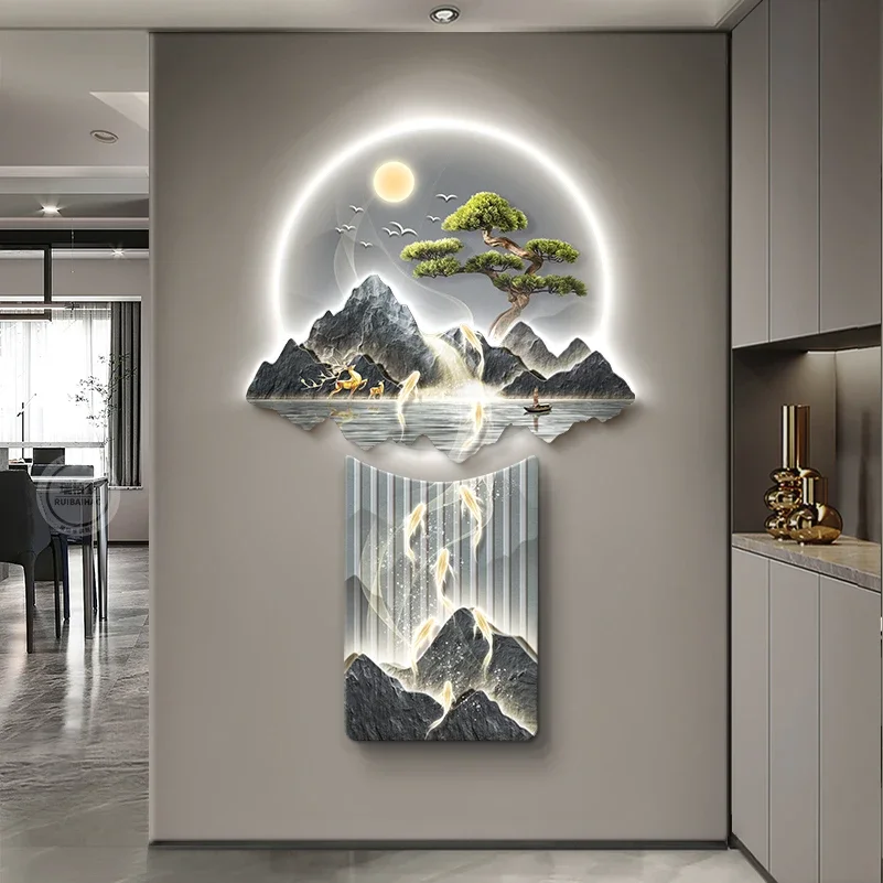 Modern Living Room LED Landscape Fish Wall Light Luxury Home Decor Corridor Lighting Fixtures Creative Remote Control Wall Lamps
