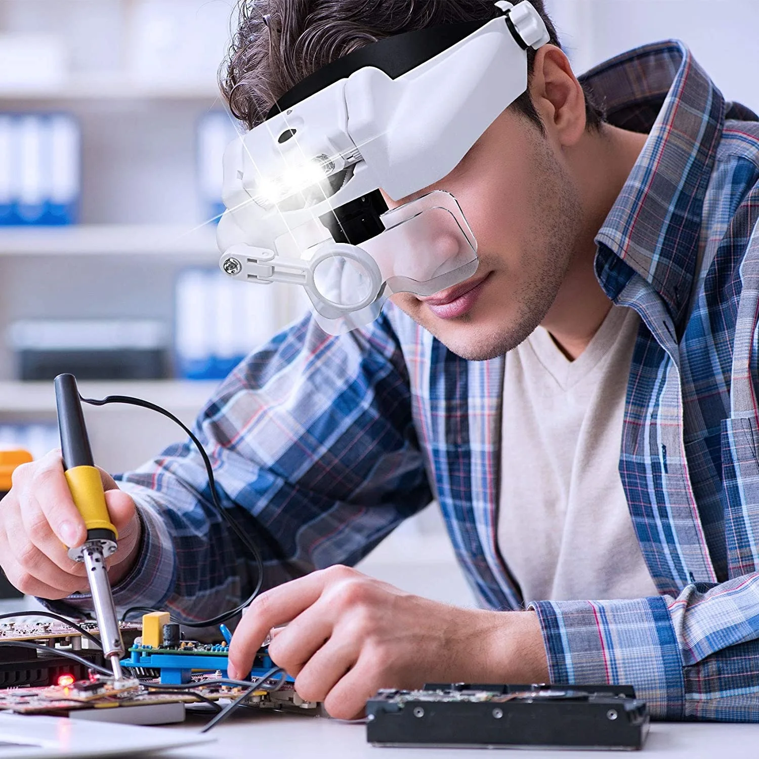 Z30 Headband Magnifier Illuminated Rechargeable Repair Solder Magnify Glasses Interchangeable Lens Third Hand Loupe For Solder headband magnifier,head wearing magnifier