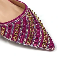 2025 Shiny Italian Fashion Pointed Toe Women Heel Fashion Rhinestone Decoration Fuchsia Color Shoes And Bag Set 3
