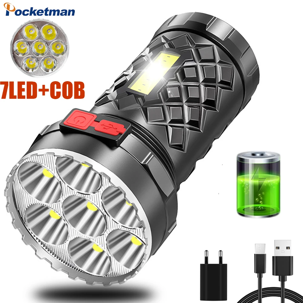 

Powerful Bright mini 7 led flashlights outdoor household Flashlamp waterproof Rechargeable Torch with side lights glare lanterna