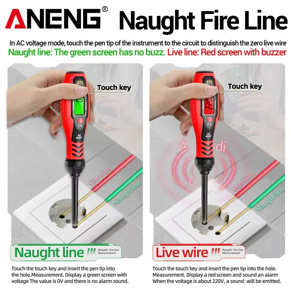 B19 디지털 전압 테스터 펜 220V AC 30-1000V NCV 디지털 감지기, LED 디스플레이가 있는 전기 기술자용 브레이크포인트 탐지기