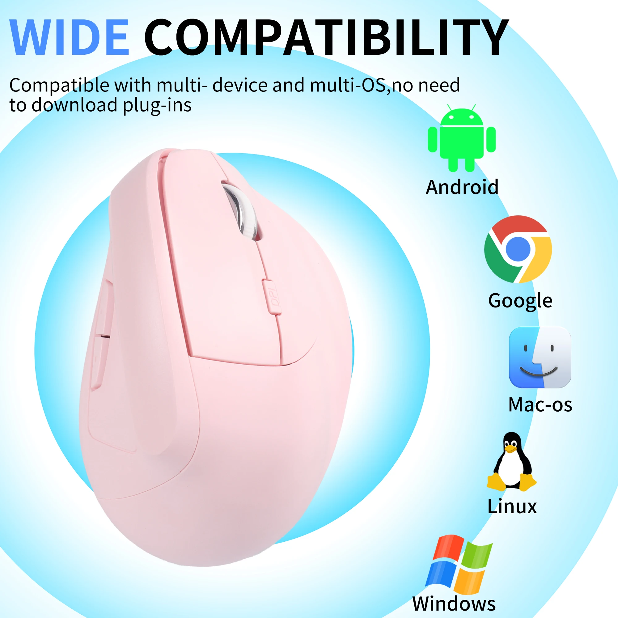 Ergonomic Dual-Mode Wireless Vertical Mouse with Rechargeable Battery and Quiet Clicks