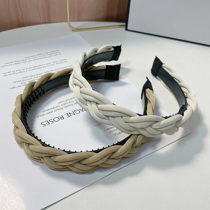 Neue Mode Frauen Stirnband handgemachte geflochtene Haarband Mädchen einfarbige Kopf bedeckung Haarschmuck Großhandel – Detail 7