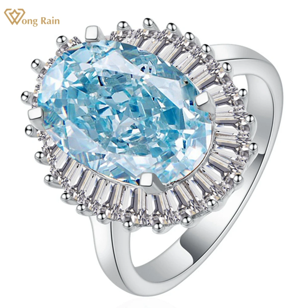 Wong Rain 925 Sterling Silver Taglio Ghiaccio Tritato 6.5Ct Lab Sapphire Paraiba Tormalina Acquamarina Anello Per Le Donne Gioielli Di Fidanzamento