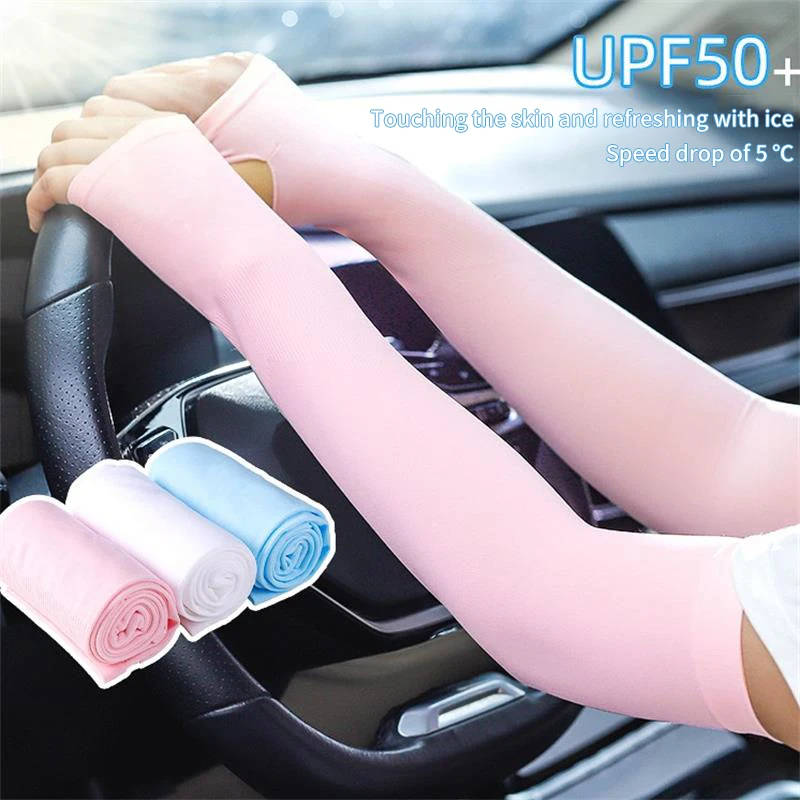 UV 태양열 암 슬리브, 남녀공용 사이클링 핑거리스 장갑, 시원한 머프, 여름 아이스 실크 탄성 암 커버, 운전 선번 방지 슬리브