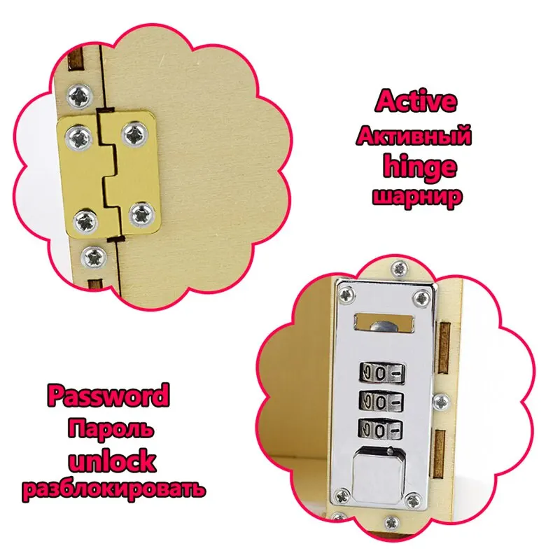 Combination Lock Box Diy Safe Deposit Box Machinery Invention Scientific Experiment Wood Password Box Toys for Kid Assembly Model Make