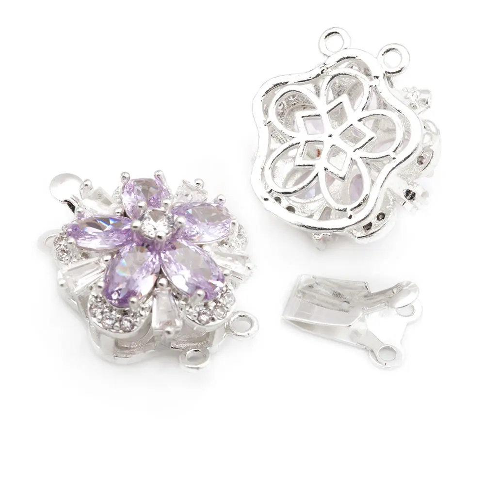 4 juegos de collares de flores de latón y circonio de Color dorado de 18K, cierres de conexión, suministros de joyería Diy de alta calidad - details 0