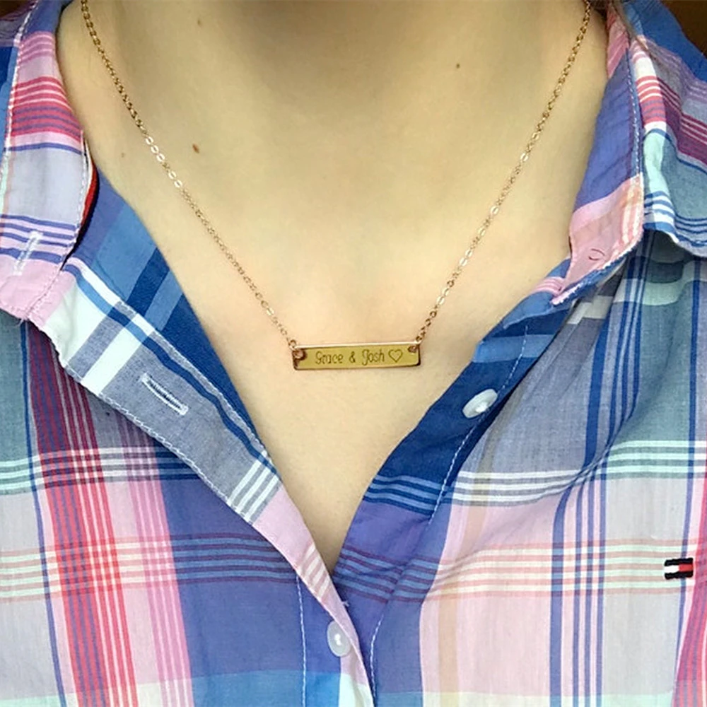 

Customized Geometry Long Bar Necklaces Gold Plated Personalized Engrave Letter Name Collar Chain Jewelry Birthday Gift