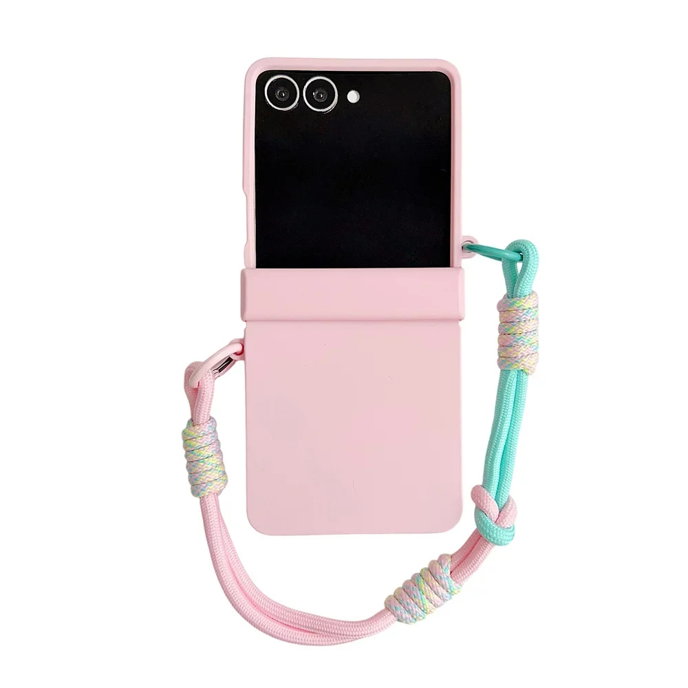 Gradient Candy Color Phone Case with Wrist Strap and Hinge Protection