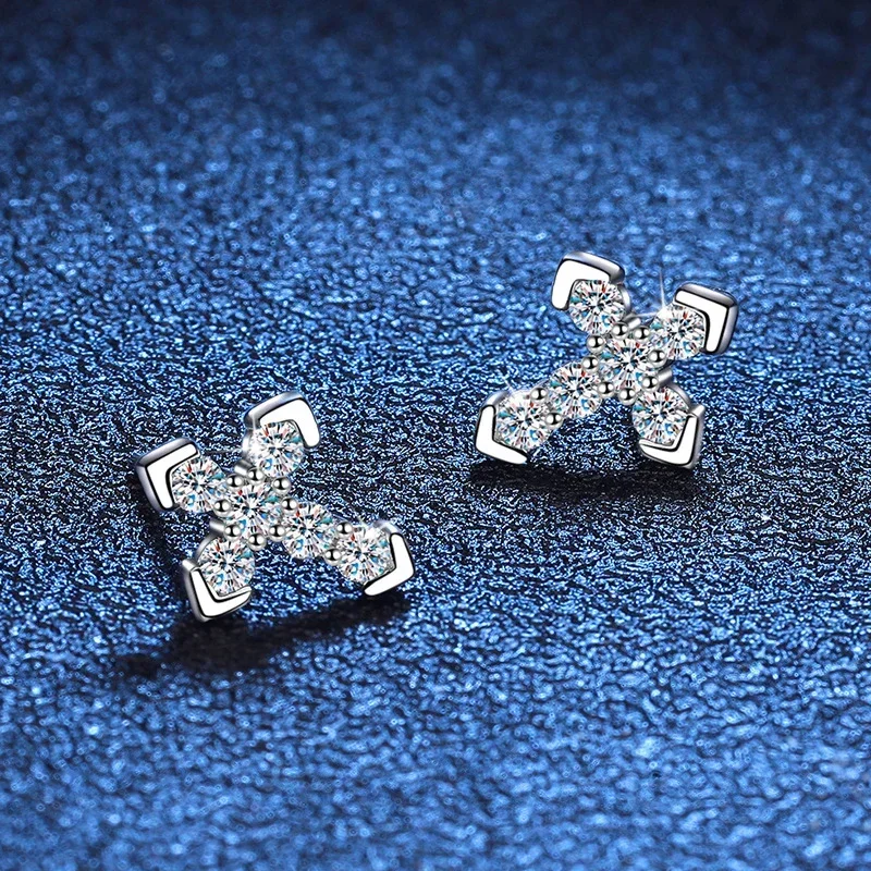 2mm Full Moissanite Cross Stud Earrings 925 Sterling Silver Wedding Party Jewelry with GRA Certificate Gifts For Women NeeTim stud earrings