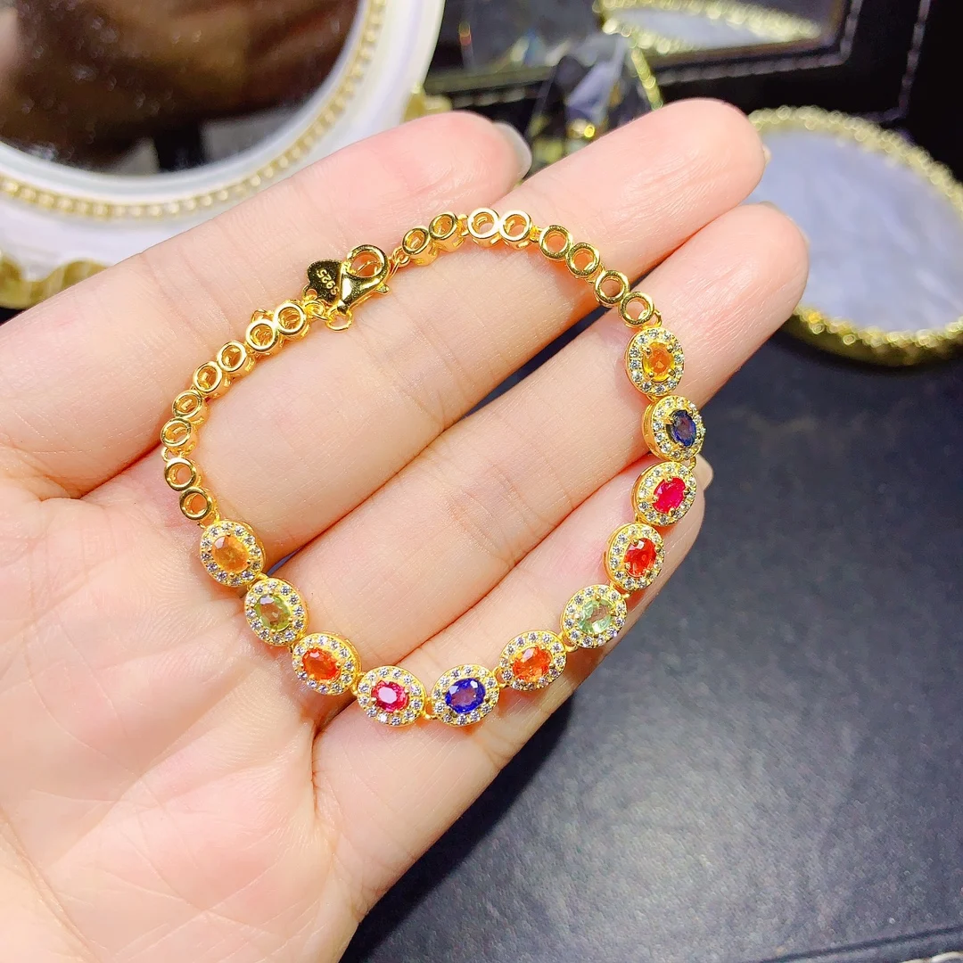 

Deluxe S925 Sterling Silver Natural Color Sapphire bargain bracelet Ladies Color Beautiful special gift bag Mail boutique