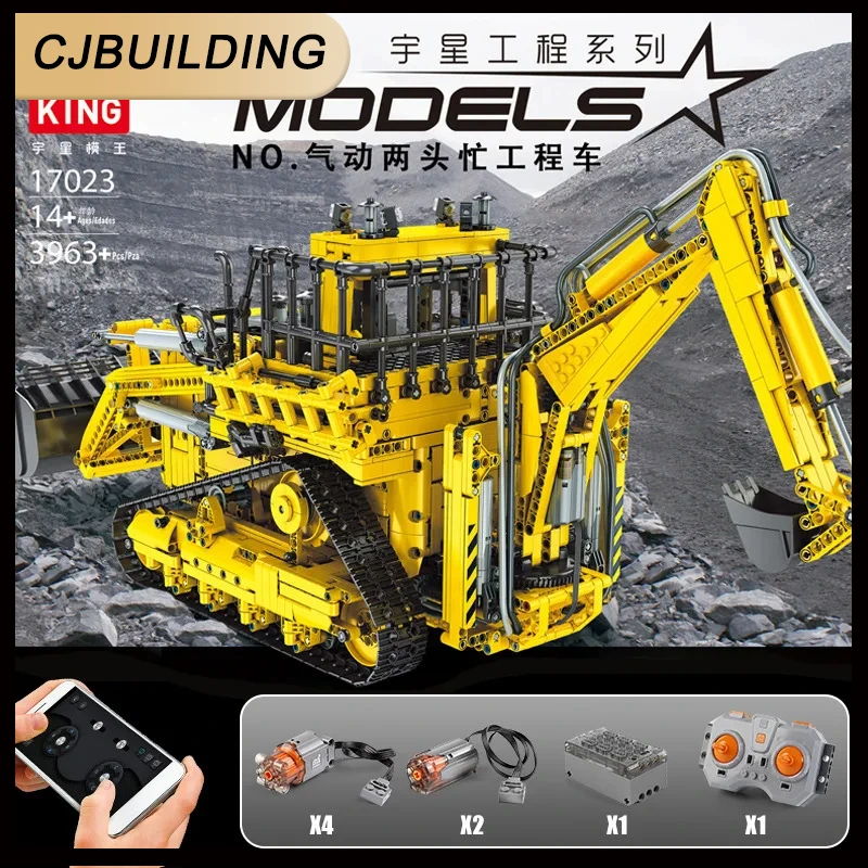 Mold King Building Blocks Bulldozer Pneumatico Motorizzato Ad Alta Tecnologia Truck 17023 App Engineering Vehicle Bricks Giocattoli Per Bambini Regali