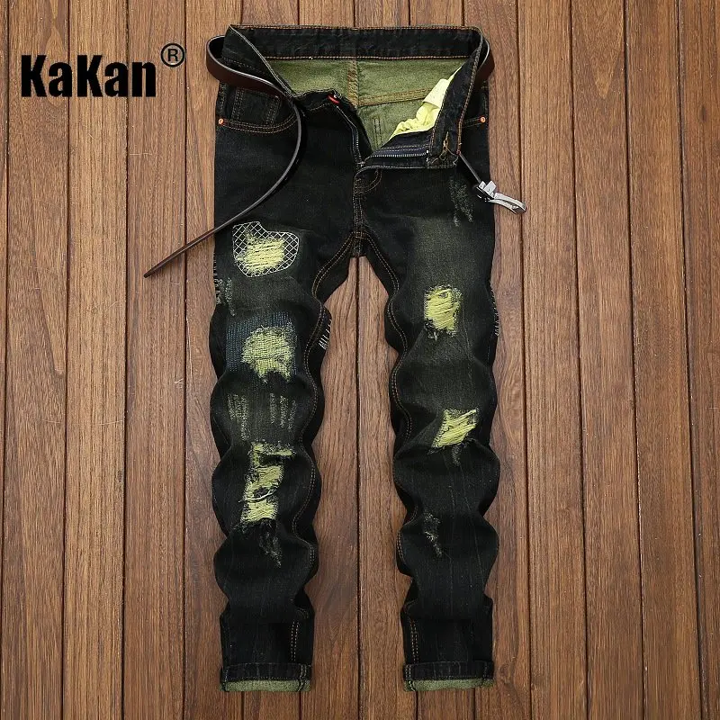 Kakan - European and American Summer New Men's Straight Hole Jeans, Old Personalized Original Jeans Men's K02-164
