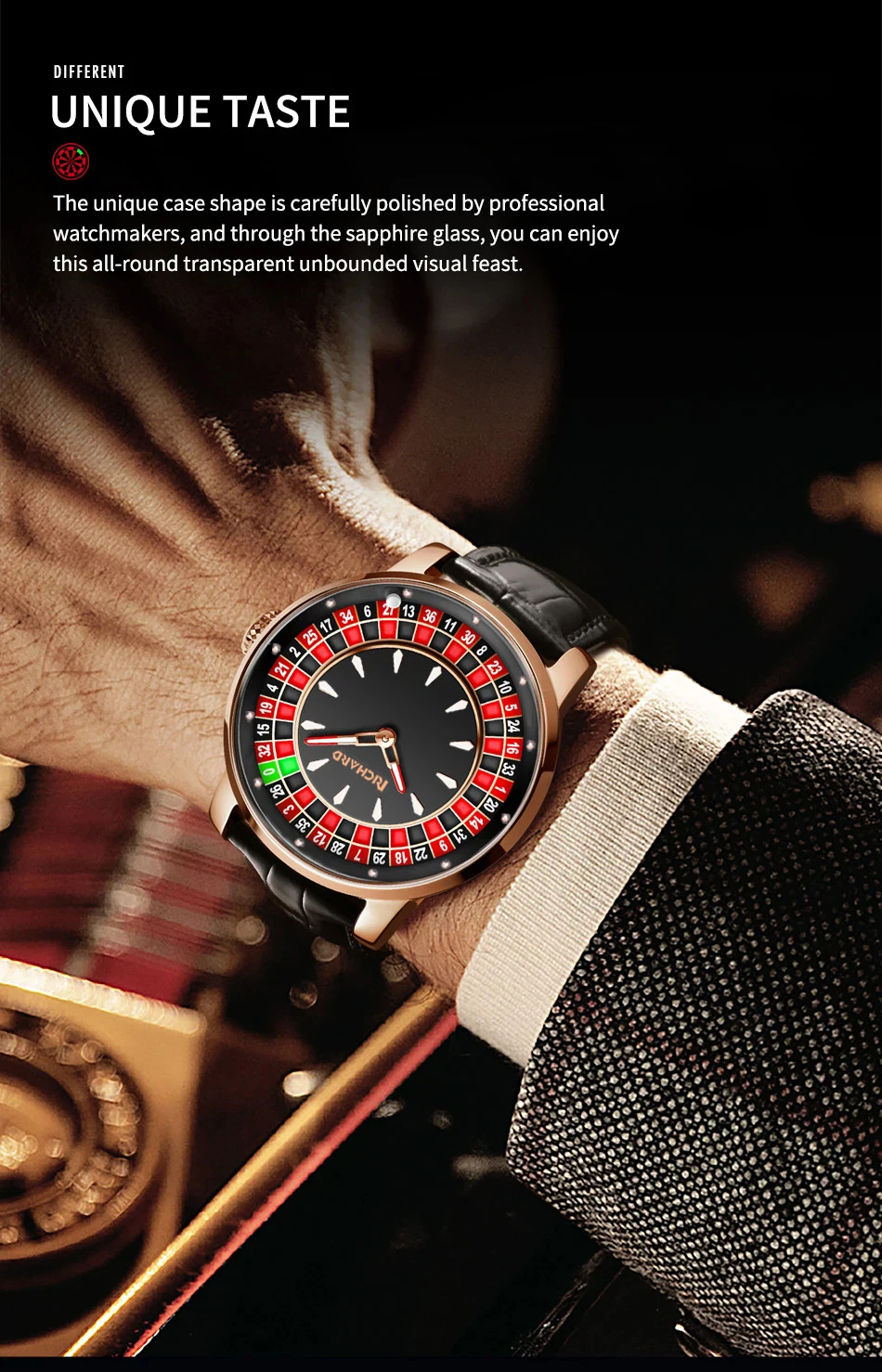 RICHARD V2 Mechanical Watch Rotating Dial Las Vegas Roulette Desktop Theme Automatic Watch Men's Diamond Luminous Hands